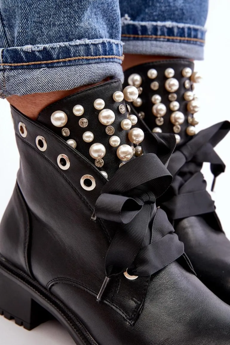 Zdobione Botki Damskie Na Suwak Czarne Elonte