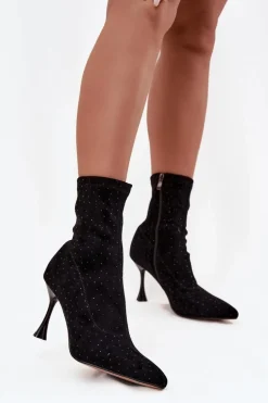 Zdobione Botki Damskie Na Szpilce D&A JC52-882 Czarne