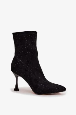 Zdobione Botki Damskie Na Szpilce D&A JC52-882 Czarne