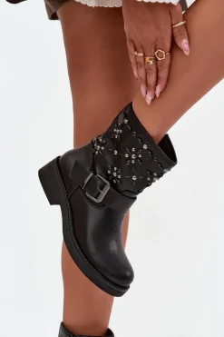 Zdobione Botki Damskie Z Klamrą Czarne Mivana