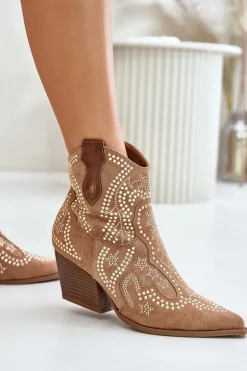 Zdobione Botki Kowbojki Na Obcasie Camel Kaivina