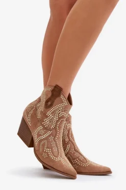 Zdobione Botki Kowbojki Na Obcasie Camel Kaivina