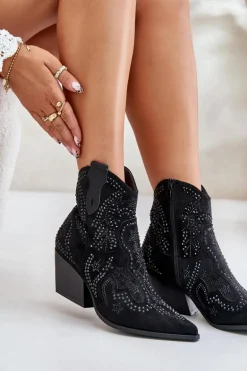 Zdobione Botki Kowbojki Na Obcasie Czarne Kaivina