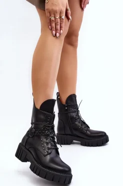 Zdobione Botki Workery Damskie Czarne Vestara