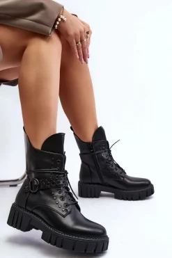 Zdobione Botki Workery Damskie Czarne Vestara