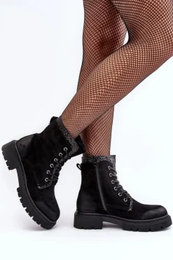 Zdobione Botki Workery Damskie Na Suwak Czarne Santelia