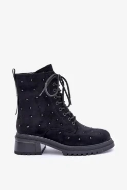 Zdobione Botki Workery Damskie Ocieplane D&A MR880-017 Czarne