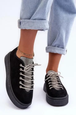 Zdobione Dżetami Buty Sportowe Damskie Czarne Ecea