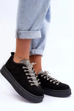 Zdobione Dżetami Buty Sportowe Damskie Czarne Ecea