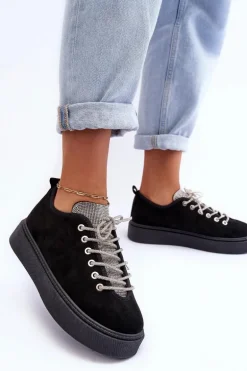 Zdobione Dżetami Buty Sportowe Damskie Czarne Ecea