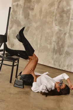 Zdobione Dżetami Kozaki Kowbojki Damskie Przed Kolano Czarne Poelstra