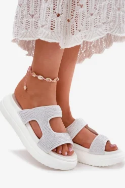 Zdobione Klapki Damskie Na Platformie Białe Jestella