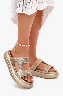 Zdobione Klapki Damskie Na Platformie Złote Jestella