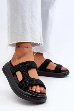 Zdobione Klapki Damskie Na Platformie Czarne Jestella