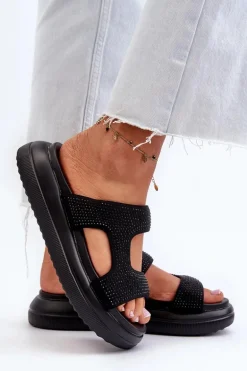 Zdobione Klapki Damskie Na Platformie Czarne Jestella