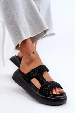 Zdobione Klapki Damskie Na Platformie Czarne Jestella
