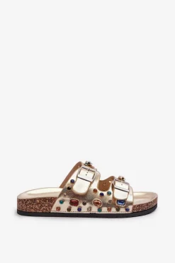 Zdobione Klapki Damskie Z Klamrami S.Barski MY121 Złote