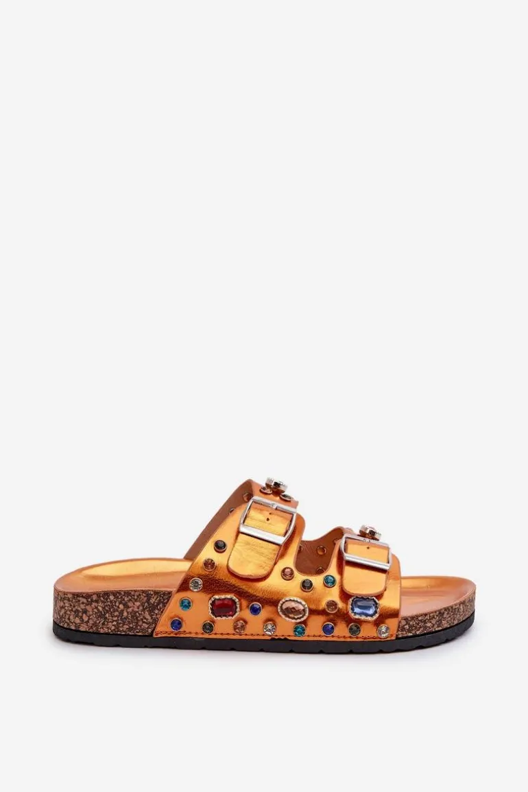 Zdobione Klapki Damskie Z Klamrami S.Barski MY121 Pomarańczowe