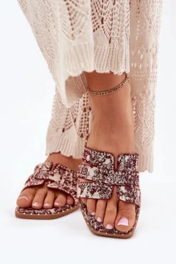 Zdobione Klapki Na Płaskim Obcasie Bordowe Anniles