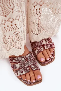 Zdobione Klapki Na Płaskim Obcasie Bordowe Anniles