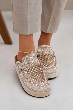 Zdobione Klapki Na Platformie Beżowe Terfitra