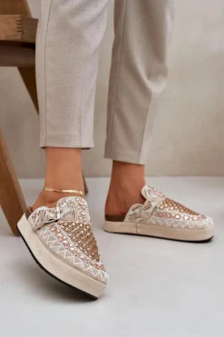 Zdobione Klapki Na Platformie Beżowe Terfitra