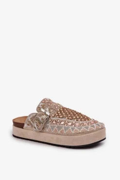 Zdobione Klapki Na Platformie Beżowe Terfitra