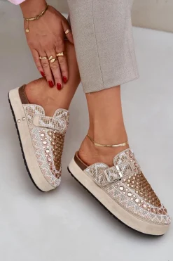 Zdobione Klapki Na Platformie Beżowe Terfitra