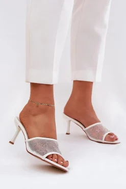 Zdobione Klapki Na Szpilce Białe Ennoriel