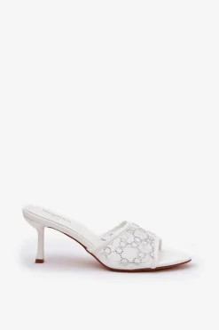 Zdobione Klapki Na Szpilce Białe Ennoriel