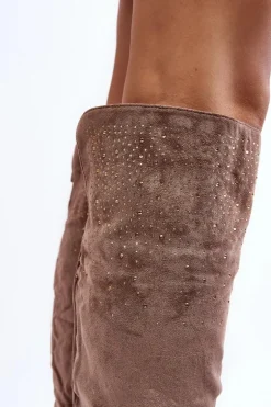 Zdobione Kozaki Damskie Za Kolano Na Płaskim Obcasie Beżowe Cintya