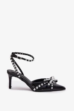 Zdobione Lakierowane Szpilki Z Odkrytą Piętą Czarne Redaine