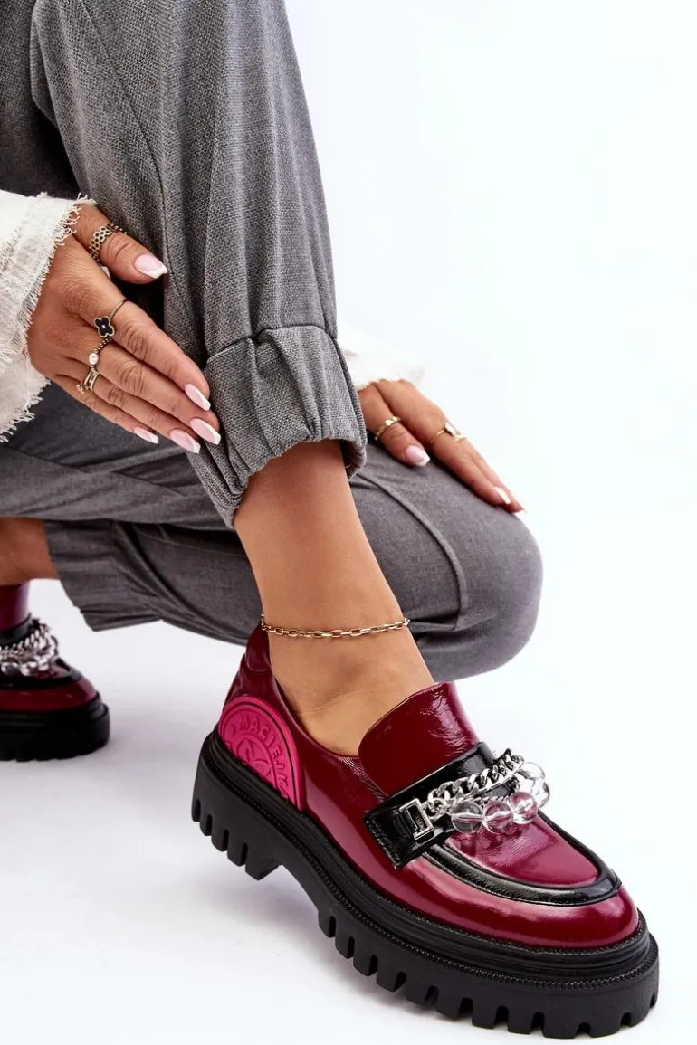 Zdobione Masywne Skórzane Półbuty Damskie Maciejka 06294-15 Fuksja