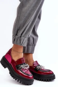 Zdobione Masywne Skórzane Półbuty Damskie Maciejka 06294-15 Fuksja