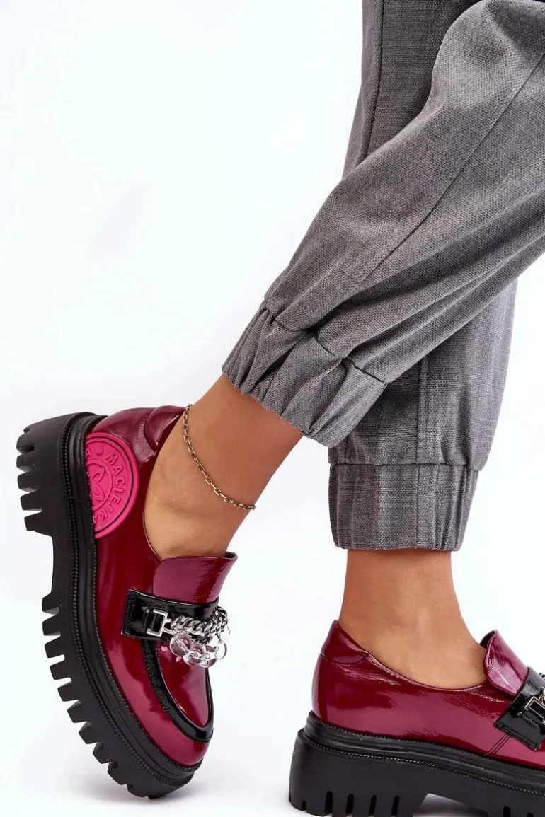 Zdobione Masywne Skórzane Półbuty Damskie Maciejka 06294-15 Fuksja