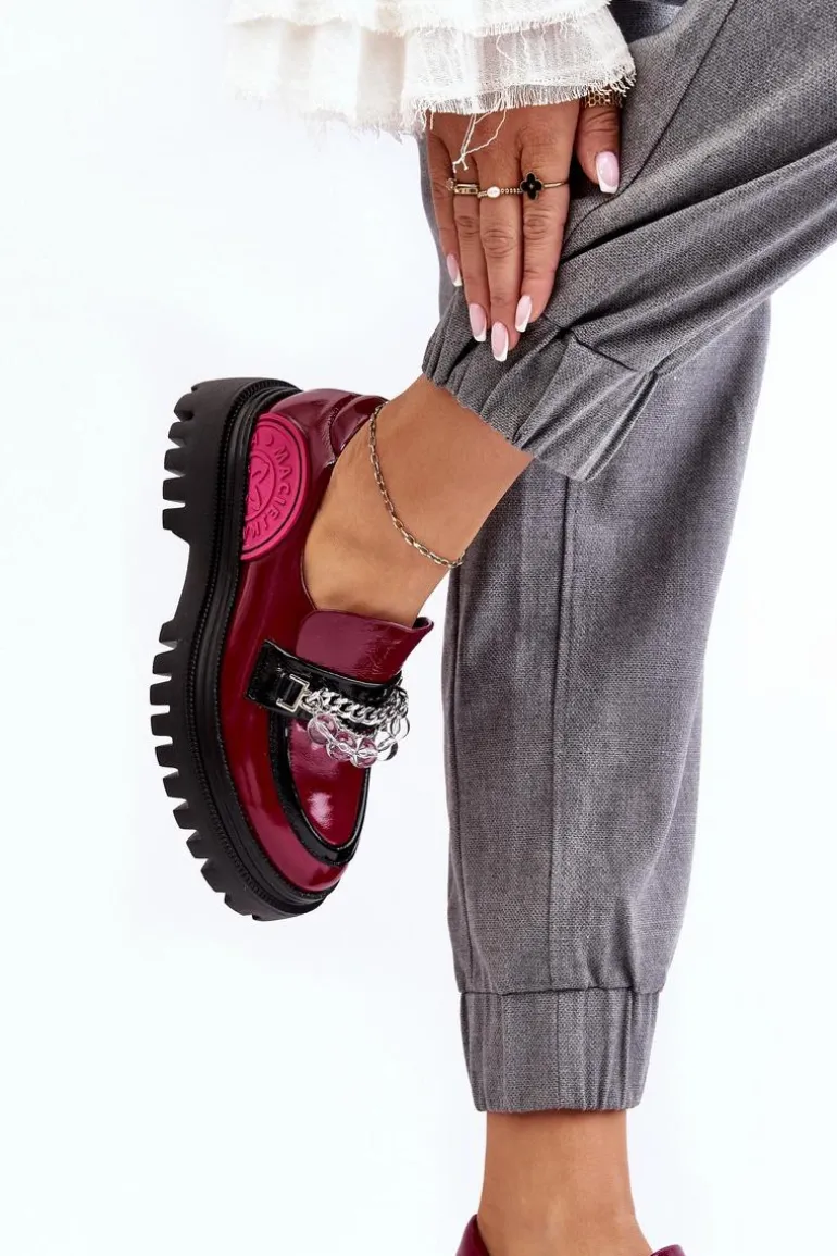 Zdobione Masywne Skórzane Półbuty Damskie Maciejka 06294-15 Fuksja