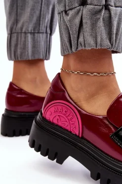 Zdobione Masywne Skórzane Półbuty Damskie Maciejka 06294-15 Fuksja