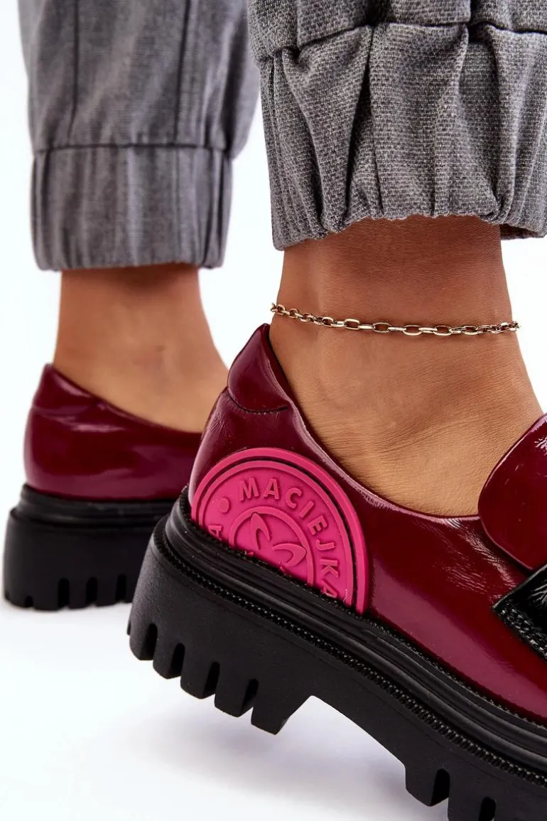 Zdobione Masywne Skórzane Półbuty Damskie Maciejka 06294-15 Fuksja