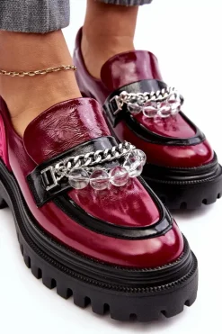 Zdobione Masywne Skórzane Półbuty Damskie Maciejka 06294-15 Fuksja