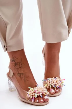 Zdobione Modne Sandały Na Słupku Beżowe S.Barski MR1037-23