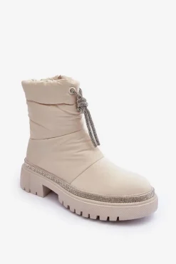 Zdobione Śniegowce Na Płaskim Obcasie Jasnobeżowe Plotia