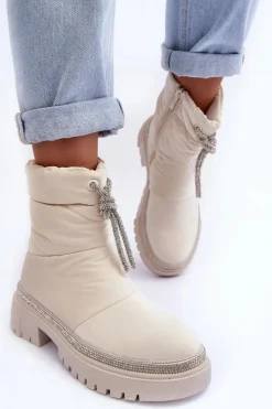 Zdobione Śniegowce Na Płaskim Obcasie Jasnobeżowe Plotia