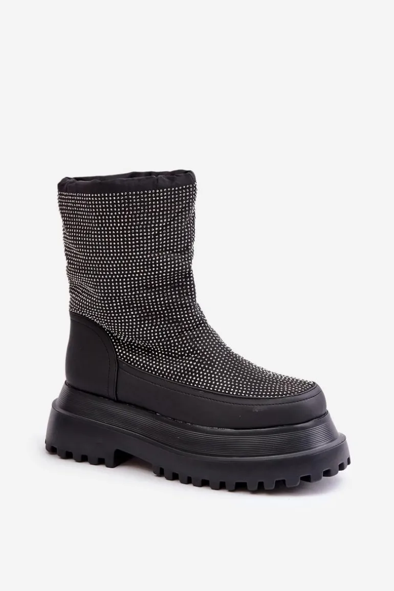 Zdobione Śniegowce Na Platformie I Płaskim Obcasie Czarne Avivina