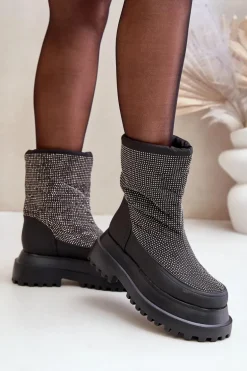 Zdobione Śniegowce Na Platformie I Płaskim Obcasie Czarne Avivina