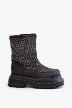 Zdobione Śniegowce Na Platformie I Płaskim Obcasie Czarne Avivina