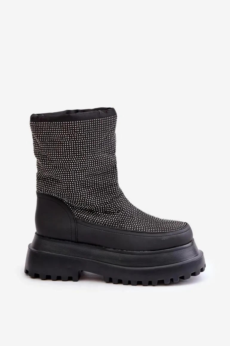 Zdobione Śniegowce Na Platformie I Płaskim Obcasie Czarne Avivina