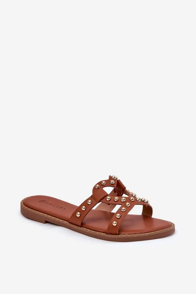 Zdobione Płaskie Klapki Damskie Camel Adivrae