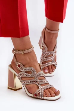 Zdobione Sandały Damskie Na Słupku D&A CR952 Różowe