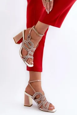 Zdobione Sandały Damskie Na Słupku D&A CR952 Różowe