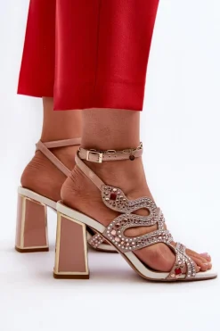 Zdobione Sandały Damskie Na Słupku D&A CR952 Różowe